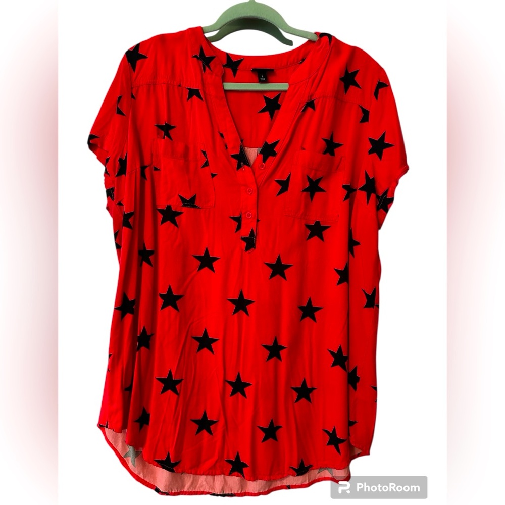 1X Torrid Harper Red Tunic Black Stars